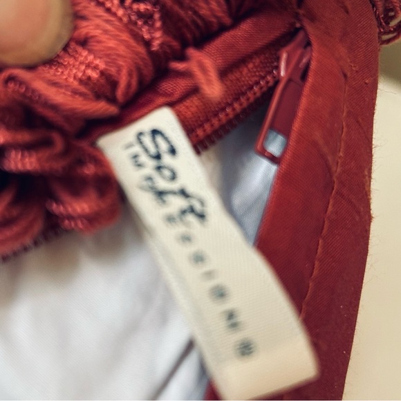 Feather & Down Oblong Silk Covered Decorative Throw Pillow in Deep Rust. EC - Picture 7 of 8